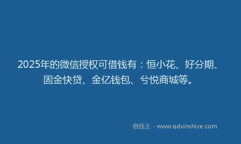 2025年的微信授权可借钱有：恒小花、好分期、固金快贷、金亿钱包、兮悦商城等。