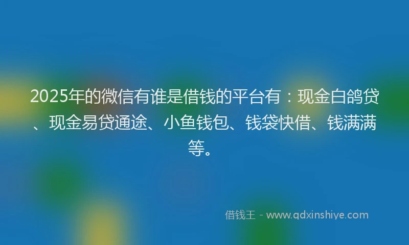 2025年的微信有谁是借钱的平台有：现金白鸽贷、现金易贷通途、小鱼钱包、钱袋快借、钱满满等。