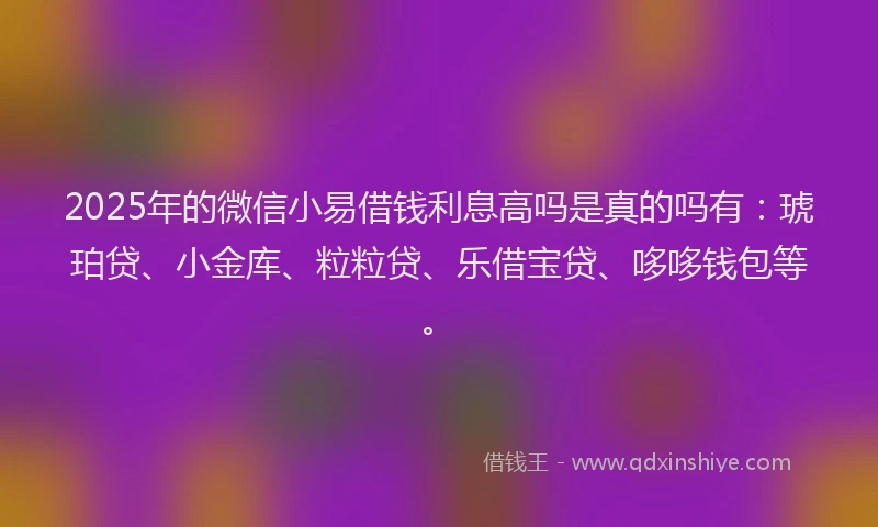 2025年的微信小易借钱利息高吗是真的吗有：琥珀贷、小金库、粒粒贷、乐借宝贷、哆哆钱包等。