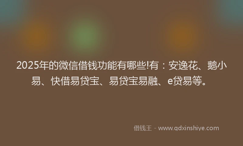 2025年的微信借钱功能有哪些!有：安逸花、鹅小易、快借易贷宝、易贷宝易融、e贷易等。