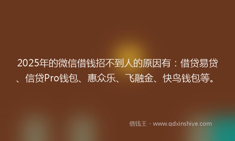 2025年的微信借钱招不到人的原因有：借贷易贷、信贷Pro钱包、惠众乐、飞融金、快鸟钱包等。