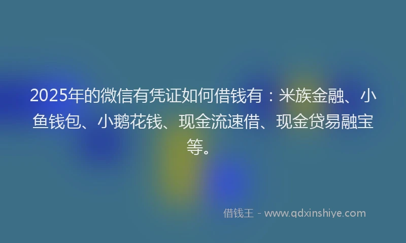 2025年的微信有凭证如何借钱有：米族金融、小鱼钱包、小鹅花钱、现金流速借、现金贷易融宝等。