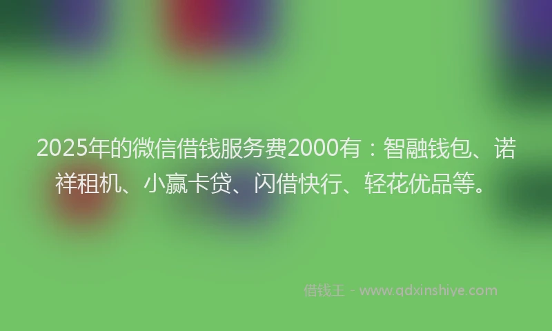 2025年的微信借钱服务费2000有：智融钱包、诺祥租机、小赢卡贷、闪借快行、轻花优品等。