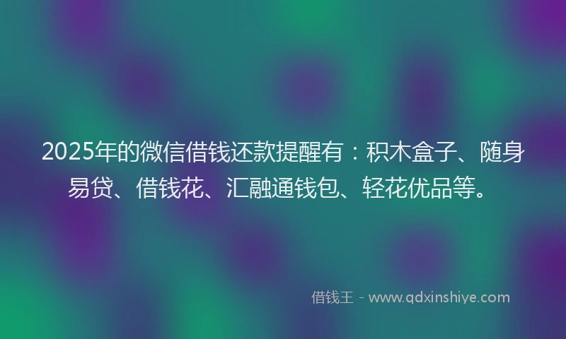 2025年的微信借钱还款提醒有：积木盒子、随身易贷、借钱花、汇融通钱包、轻花优品等。