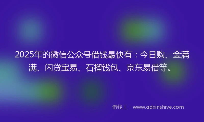 2025年的微信公众号借钱最快有：今日购、金满满、闪贷宝易、石榴钱包、京东易借等。