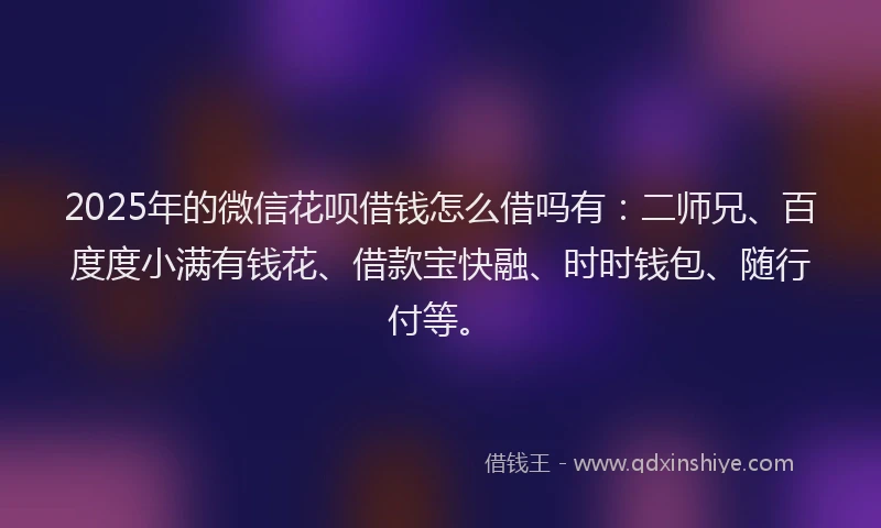 2025年的微信花呗借钱怎么借吗有：二师兄、百度度小满有钱花、借款宝快融、时时钱包、随行付等。