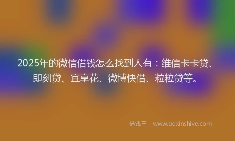 2025年的微信借钱怎么找到人有：维信卡卡贷、即刻贷、宜享花、微博快借、粒粒贷等。
