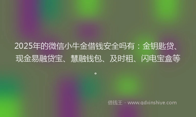 2025年的微信小牛金借钱安全吗有：金钥匙贷、现金易融贷宝、慧融钱包、及时租、闪电宝盒等。