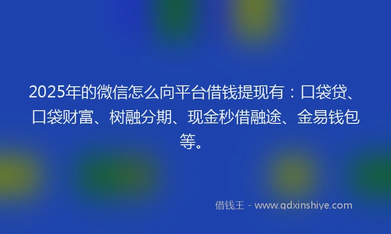 2025年的微信怎么向平台借钱提现有：口袋贷、口袋财富、树融分期、现金秒借融途、金易钱包等。