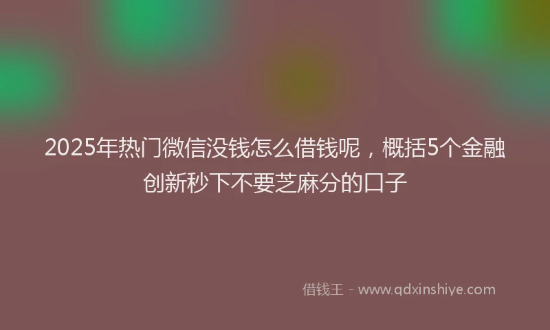 2025年热门微信没钱怎么借钱呢，概括5个金融创新秒下不要芝麻分的口子