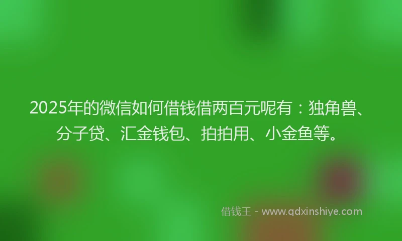 2025年的微信如何借钱借两百元呢有：独角兽、分子贷、汇金钱包、拍拍用、小金鱼等。