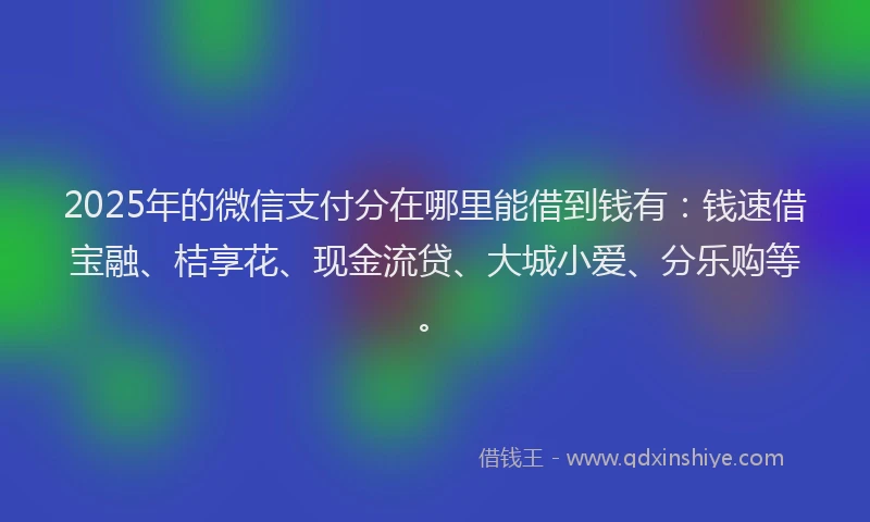 2025年的微信支付分在哪里能借到钱有：钱速借宝融、桔享花、现金流贷、大城小爱、分乐购等。