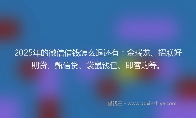 2025年的微信借钱怎么退还有：金瑞龙、招联好期贷、甄信贷、袋鼠钱包、即客购等。
