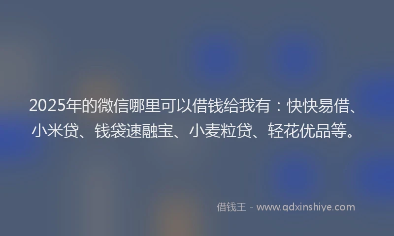2025年的微信哪里可以借钱给我有：快快易借、小米贷、钱袋速融宝、小麦粒贷、轻花优品等。
