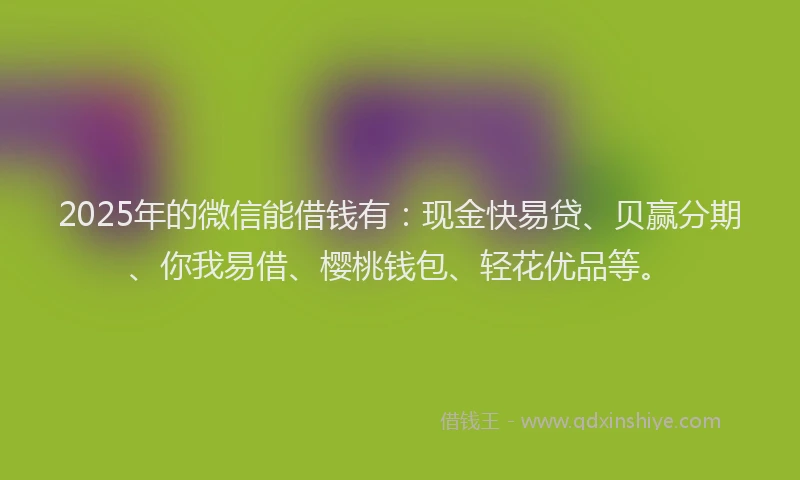 2025年的微信能借钱有：现金快易贷、贝赢分期、你我易借、樱桃钱包、轻花优品等。