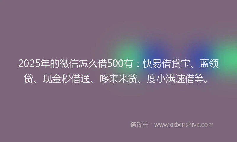 2025年的微信怎么借500有：快易借贷宝、蓝领贷、现金秒借通、哆来米贷、度小满速借等。