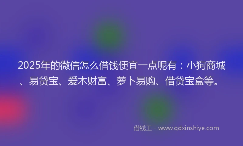 2025年的微信怎么借钱便宜一点呢有：小狗商城、易贷宝、爱木财富、萝卜易购、借贷宝盒等。