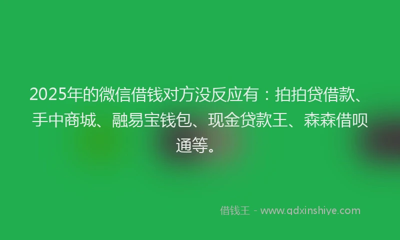 2025年的微信借钱对方没反应有：拍拍贷借款、手中商城、融易宝钱包、现金贷款王、森森借呗通等。