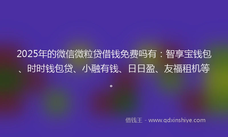 2025年的微信微粒贷借钱免费吗有：智享宝钱包、时时钱包贷、小融有钱、日日盈、友福租机等。