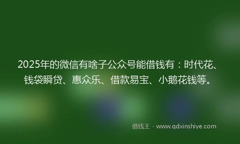 2025年的微信有啥子公众号能借钱有：时代花、钱袋瞬贷、惠众乐、借款易宝、小鹅花钱等。