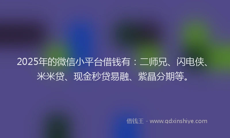 2025年的微信小平台借钱有：二师兄、闪电侠、米米贷、现金秒贷易融、紫晶分期等。
