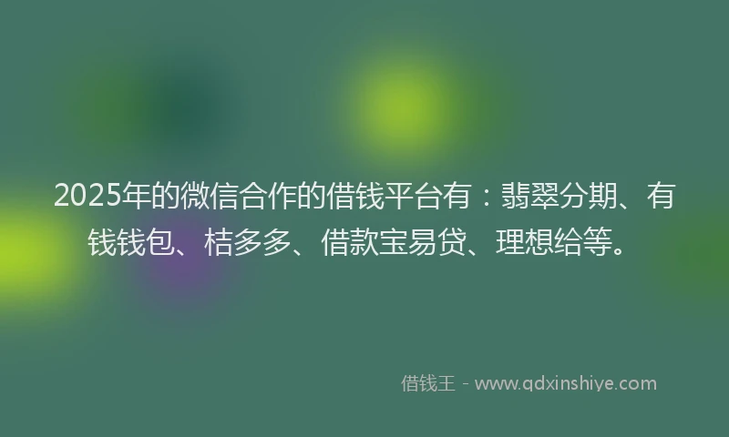 2025年的微信合作的借钱平台有：翡翠分期、有钱钱包、桔多多、借款宝易贷、理想给等。