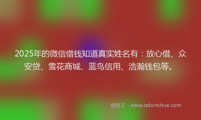 2025年的微信借钱知道真实姓名有：放心借、众安贷、雪花商城、蓝鸟信用、浩瀚钱包等。