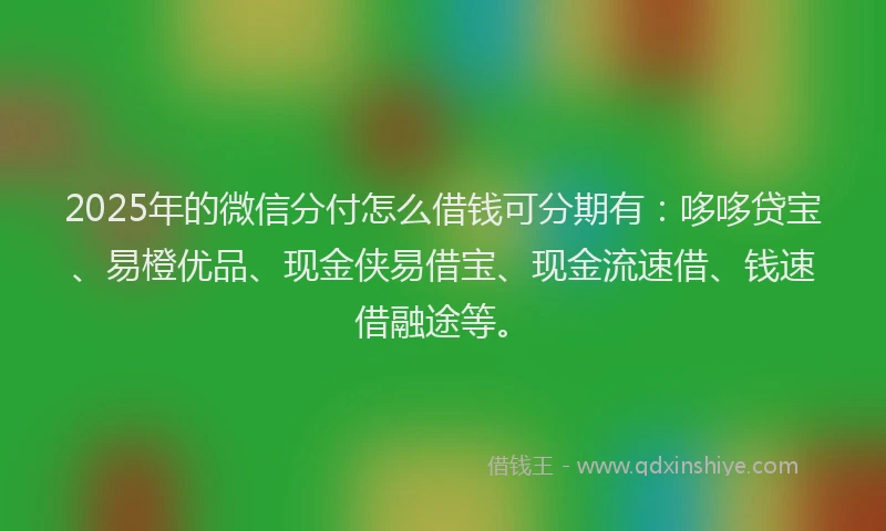 2025年的微信分付怎么借钱可分期有：哆哆贷宝、易橙优品、现金侠易借宝、现金流速借、钱速借融途等。