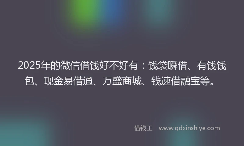 2025年的微信借钱好不好有：钱袋瞬借、有钱钱包、现金易借通、万盛商城、钱速借融宝等。
