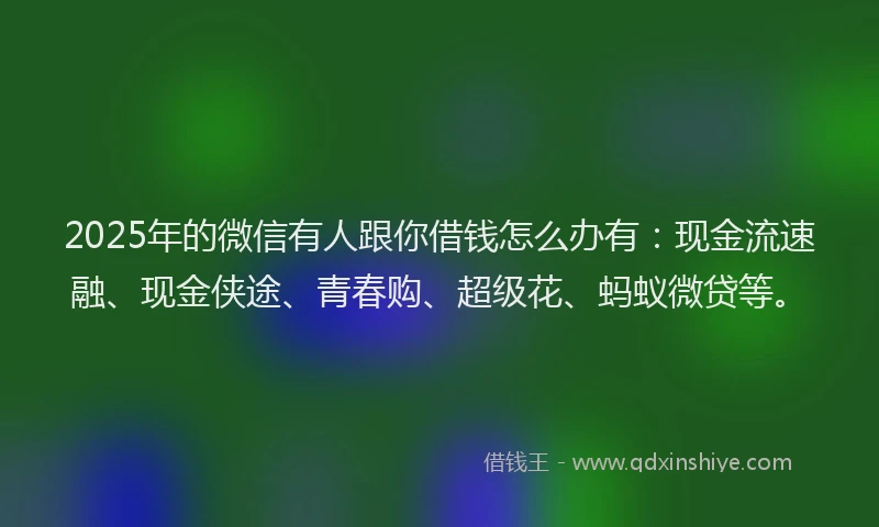 2025年的微信有人跟你借钱怎么办有：现金流速融、现金侠途、青春购、超级花、蚂蚁微贷等。