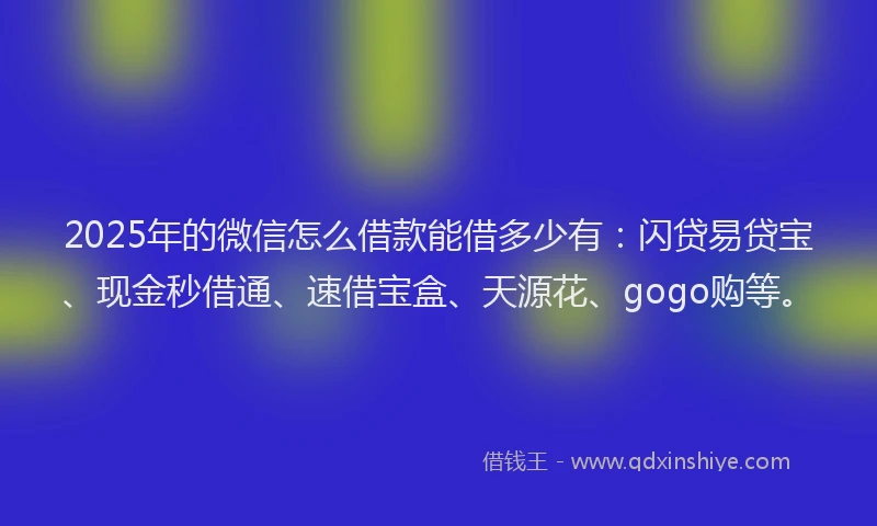 2025年的微信怎么借款能借多少有：闪贷易贷宝、现金秒借通、速借宝盒、天源花、gogo购等。