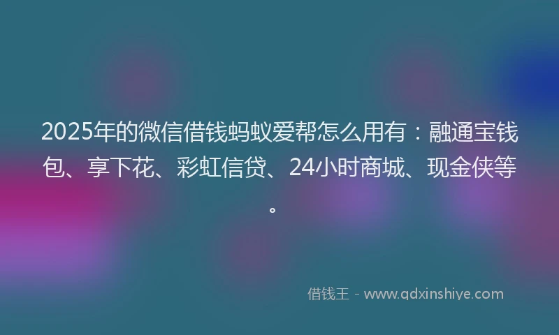 2025年的微信借钱蚂蚁爱帮怎么用有：融通宝钱包、享下花、彩虹信贷、24小时商城、现金侠等。