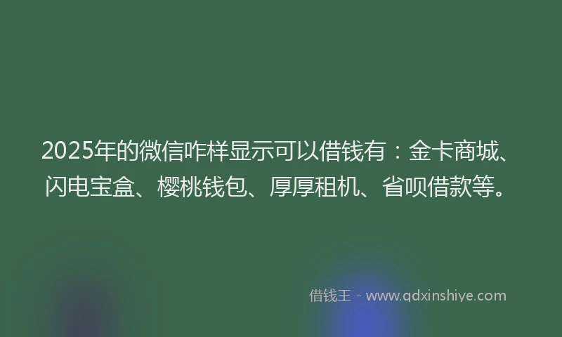 2025年的微信咋样显示可以借钱有：金卡商城、闪电宝盒、樱桃钱包、厚厚租机、省呗借款等。