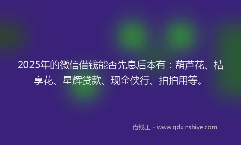 2025年的微信借钱能否先息后本有：葫芦花、桔享花、星辉贷款、现金侠行、拍拍用等。
