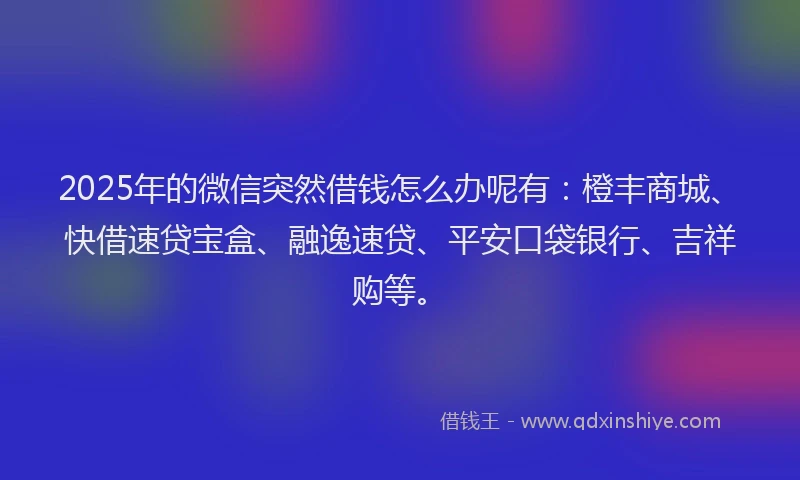 2025年的微信突然借钱怎么办呢有：橙丰商城、快借速贷宝盒、融逸速贷、平安口袋银行、吉祥购等。