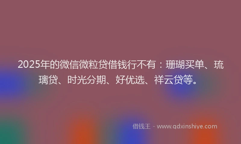 2025年的微信微粒贷借钱行不有：珊瑚买单、琉璃贷、时光分期、好优选、祥云贷等。