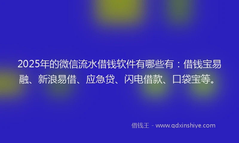 2025年的微信流水借钱软件有哪些有：借钱宝易融、新浪易借、应急贷、闪电借款、口袋宝等。