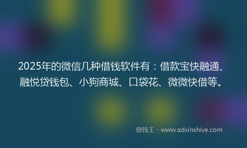 2025年的微信几种借钱软件有：借款宝快融通、融悦贷钱包、小狗商城、口袋花、微微快借等。