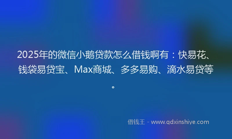 2025年的微信小鹅贷款怎么借钱啊有：快易花、钱袋易贷宝、Max商城、多多易购、滴水易贷等。