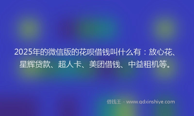 2025年的微信版的花呗借钱叫什么有：放心花、星辉贷款、超人卡、美团借钱、中益租机等。