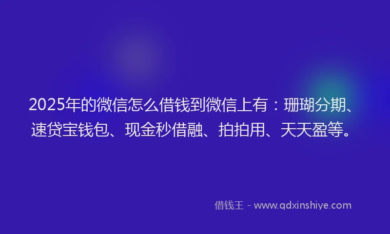 2025年的微信怎么借钱到微信上有：珊瑚分期、速贷宝钱包、现金秒借融、拍拍用、天天盈等。