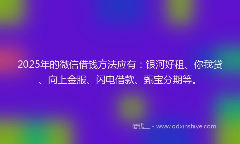 2025年的微信借钱方法应有：银河好租、你我贷、向上金服、闪电借款、甄宝分期等。