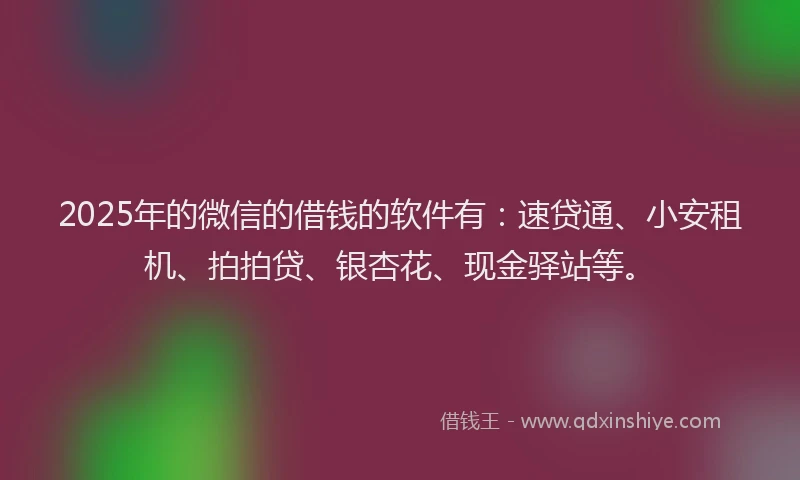 2025年的微信的借钱的软件有：速贷通、小安租机、拍拍贷、银杏花、现金驿站等。