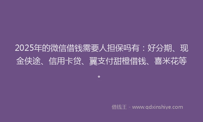 2025年的微信借钱需要人担保吗有：好分期、现金侠途、信用卡贷、翼支付甜橙借钱、喜米花等。