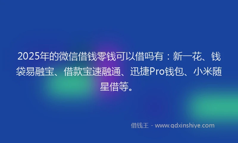2025年的微信借钱零钱可以借吗有：新一花、钱袋易融宝、借款宝速融通、迅捷Pro钱包、小米随星借等。