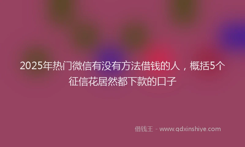 2025年热门微信有没有方法借钱的人，概括5个征信花居然都下款的口子