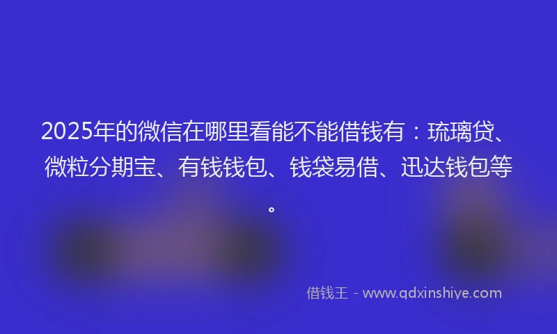 2025年的微信在哪里看能不能借钱有：琉璃贷、微粒分期宝、有钱钱包、钱袋易借、迅达钱包等。
