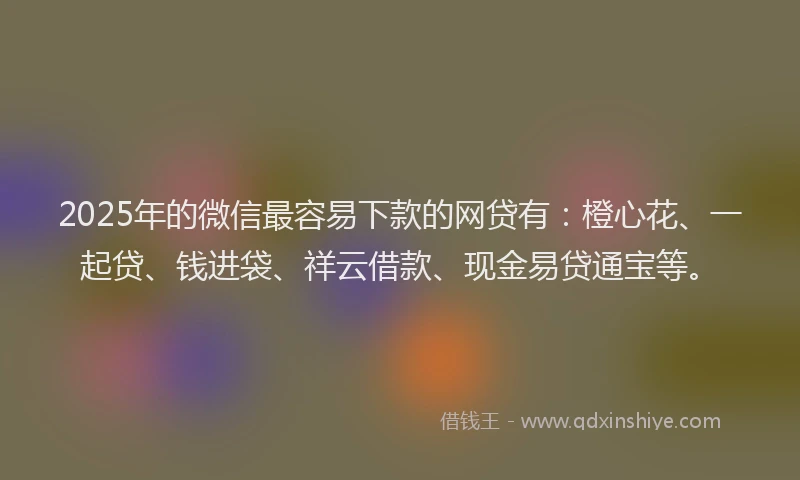 2025年的微信最容易下款的网贷有：橙心花、一起贷、钱进袋、祥云借款、现金易贷通宝等。