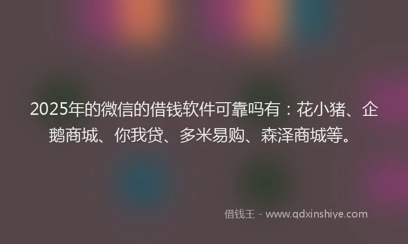 2025年的微信的借钱软件可靠吗有：花小猪、企鹅商城、你我贷、多米易购、森泽商城等。