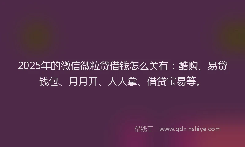 2025年的微信微粒贷借钱怎么关有：酷购、易贷钱包、月月开、人人拿、借贷宝易等。